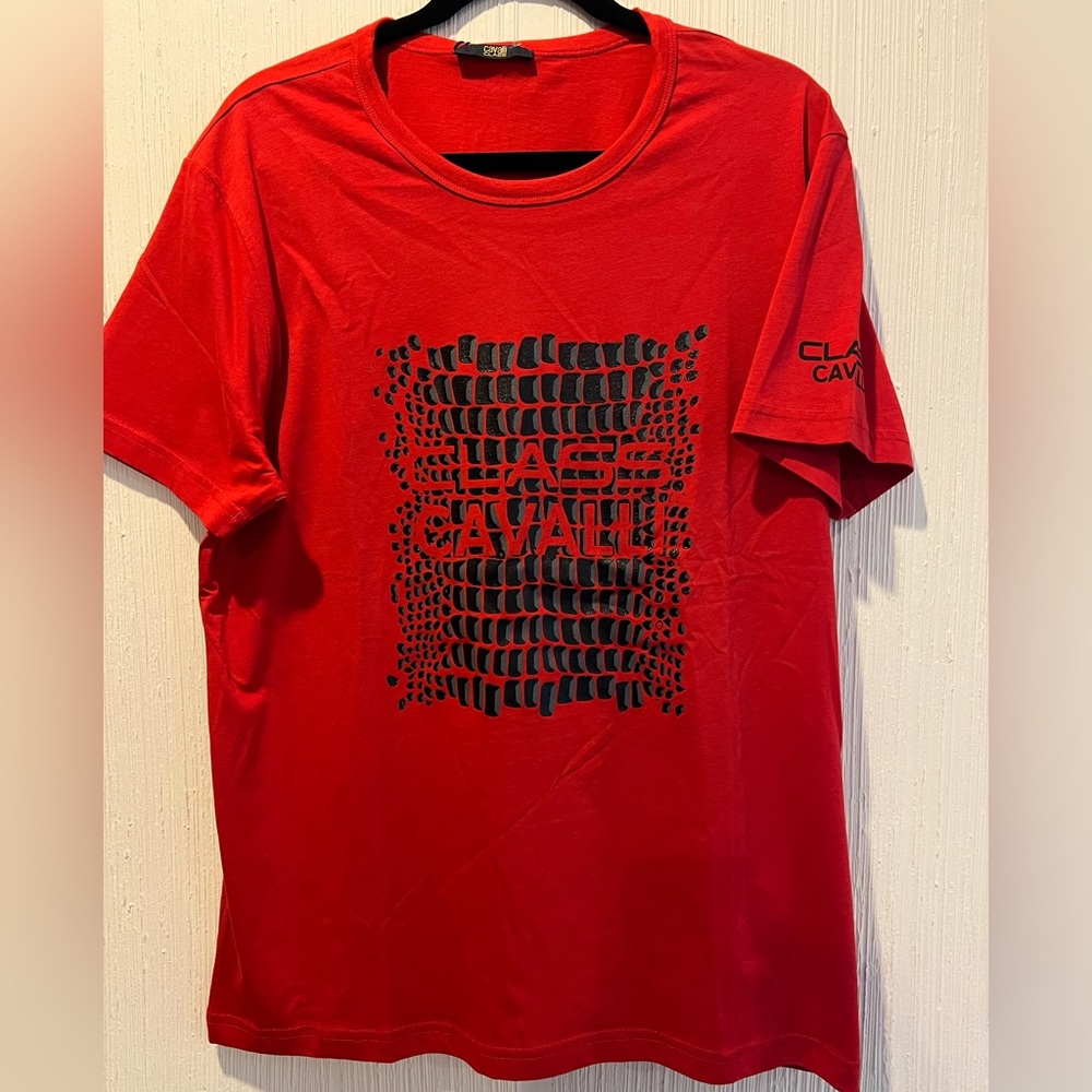 Roberto Cavalli CLASS CAVALLI RED TSHIRT XL NWT MENS  COTTON GRAPHIC TEE